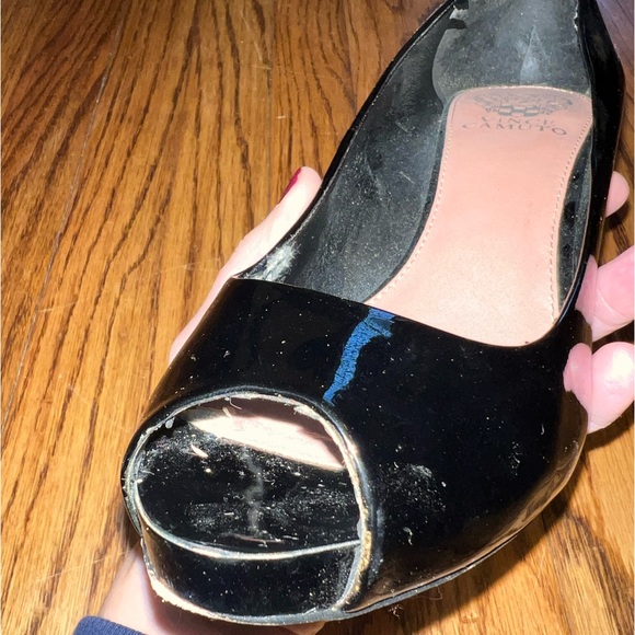 Vince Camuto Black Patent Peep Toe Heels, Size 9 - Picture 8 of 9